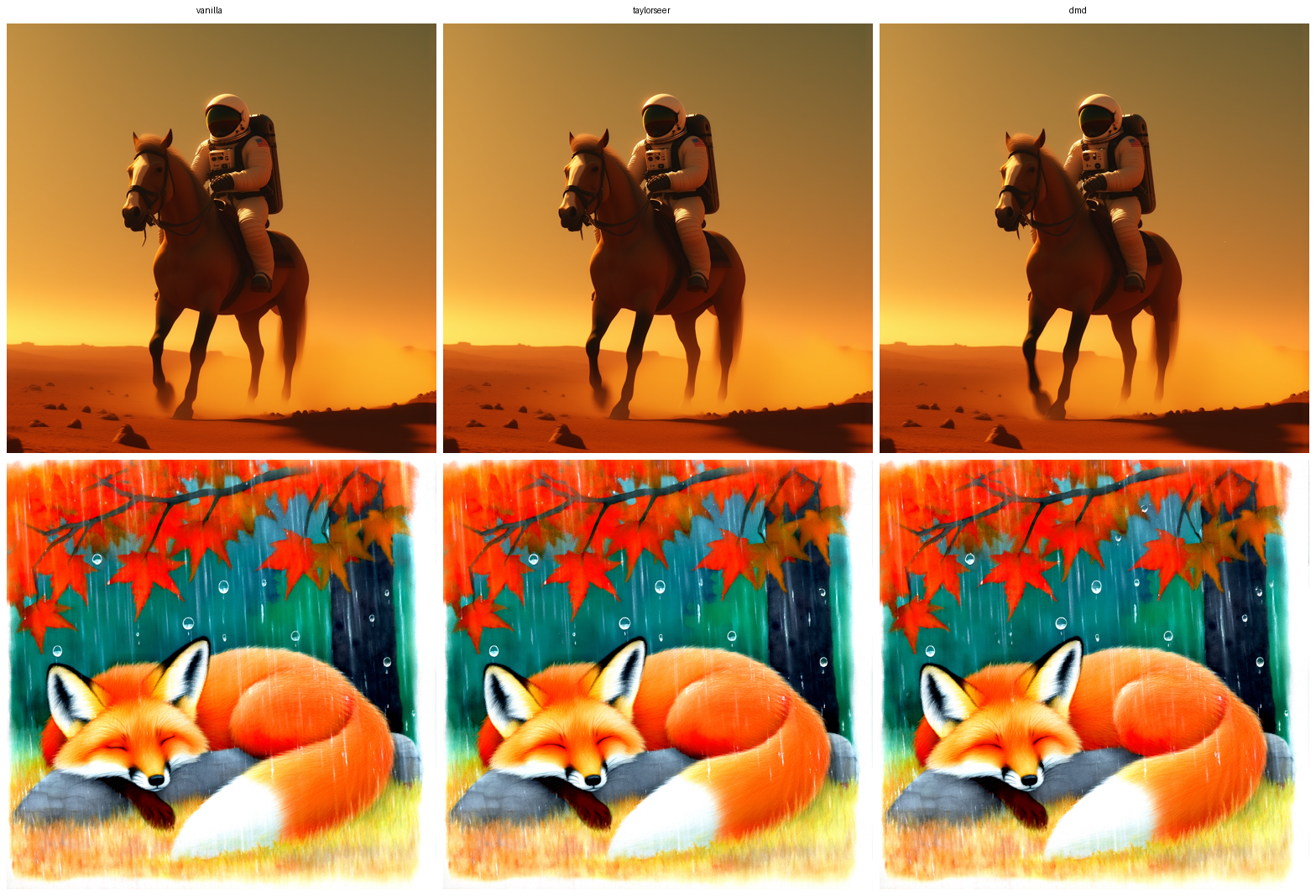 FLUX A/B on Chroma1-HD: vanilla vs TaylorSeer vs DMD